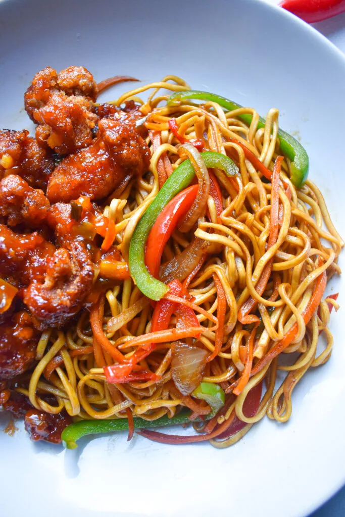 Delicious Chilli Chicken Noodle at Spices of Punjab in Edmonton, AB